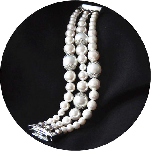 White Pearl Bands Compatible with Samsung Gear S2 Smartwatch Bands Exercising Elastic Stretch Handmade Jewelry Bracelet Watch Replacement Strap Wr...