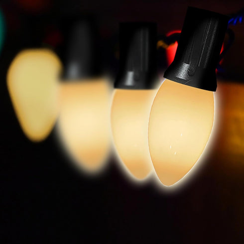 White Christmas Light Replacement Bulbs,25 Pack White Plastic Shatterproof Warm White LED Light Bulbs,C9/E17 Base,0.6W Great for Indoor Outdoor Ch...