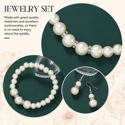 Unicra Pearl Bridal Wedding Jewelry Sets Silver Bride Necklace Earrings Bracelet Set 1920s Gatsby Costume Jewelry Accessories for Women and Brides...