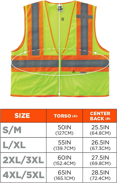 Ergodyne Safety L/Xl Class 2 Two Tone Mesh Vest, Lime, Large-X-Large US...