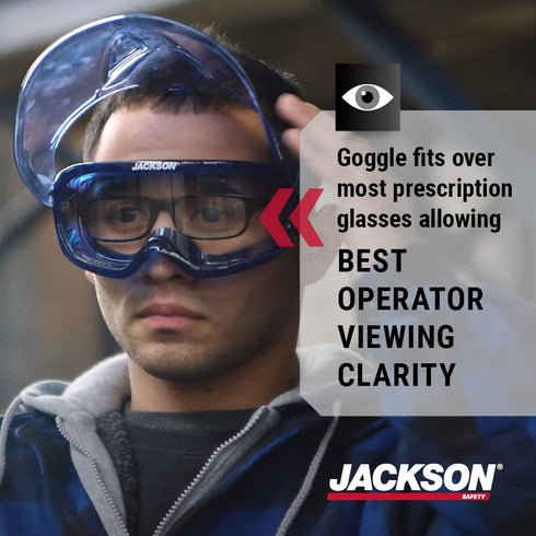 Jackson Safety GPL500 Safety Goggles with Flip Up/Detachable Blue Face Shield - Eye Protection Goggles Over Glasses for Men & Women - Anti-Fog, Cl...