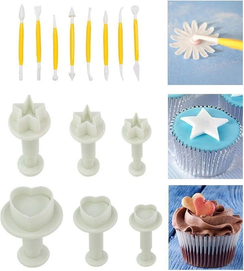 Fondant Cutters Molds Cake Decorating Tool,Icing Smoother,Cake Cookie Plunger Cutters Mold Sugarcraft Gumpaste craft Flower Leaf Butterfly Heart S...