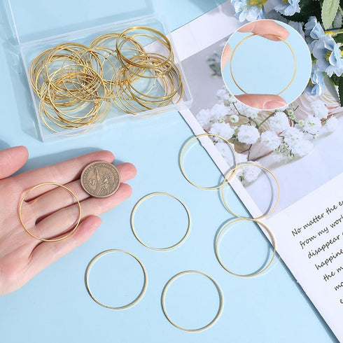 60Pcs 40mm Hoop Earrings Findings Round Beading Hoops Golden Brass Circle Ear Link Open Bezel Frame Pendant for Jewelry Making Women Crafting DIY ...