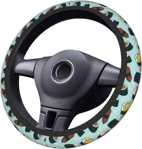 Black Cute Japanese Sushi Steering Wheel Cover Car Accessories Cute for Women Girls Girly Universal 15 Inch Neoprene Auto Interior Decor Anti Slip...