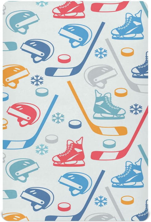 Sports Hockey Fitted Crib Sheet for Boys Girls Baby Crib Sheet Crib Mattress Sheet Mini Crib Sheets Fitted for Infant Baby,52 X 28 in...