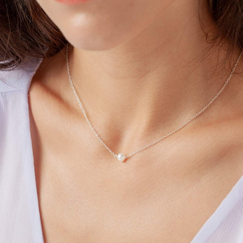 Single Pearl Choker Necklace- 925 Sterling Silver or 14K Gold Filled Fine Chain, Simple Dainty White Freshwater Pear Pendant Jewelry Gift for Girl...