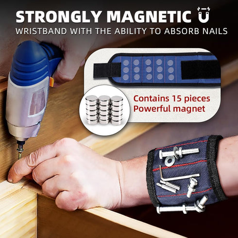 5 rows of 15 powerful magnet tool accessories, magnetic wristband for tools, Holding Screws Wrist Magnet Tool gift for men, adsorbing screws, nail...