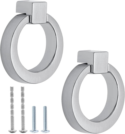 Brushed Nickel Cabinet Knobs Drawer Ring Pulls, Zinc Alloy Closet Cupboard Door Knob Ring Handles, Pack of 2...