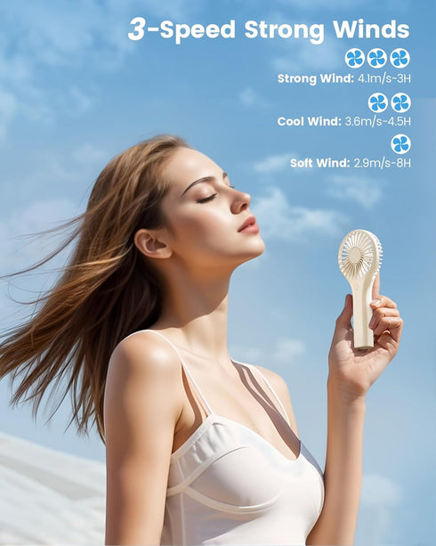 Handheld Fan, Portable Fan Mini Fan Powerful Hand Fan with 3 Speeds, USB Rechargeable Personal Fan, Makeup Lash Fan for Stylish Girls, Cute Small ...