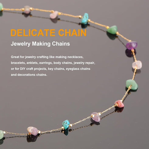 KYUNHOO 16.4FT Colorful Natural Stone Chain Links Gold Plated Brass Chain for Necklace Thin Paperclip Chain Roll with Lobster Clasps Jump Rings Je...