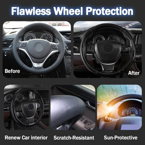 2PCS Car Steering Wheel Protector, Anti-Slip Carbon Fiber Steering Wheel Cover, Black, Suitable for Most Cars...