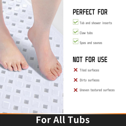 Yimobra Non Slip Bath Mat, Super Strong Suction Cups,34.5"x15.5"Long Tub Mat with Drain Holes, Machine Washable Fast Draining Shower Mats, Bathroo...