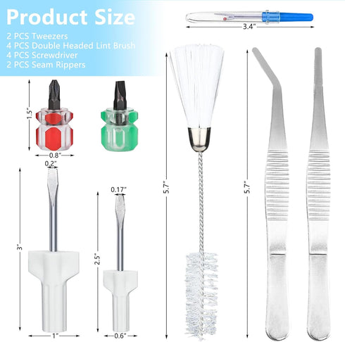 Essential Sewing Machine Cleaning Kit 12Pcs Includes Durable Tweezers Double Headed Lint Brush 4Pcs Short Screwdrivers,Seam Rippers|Sewing Machine...