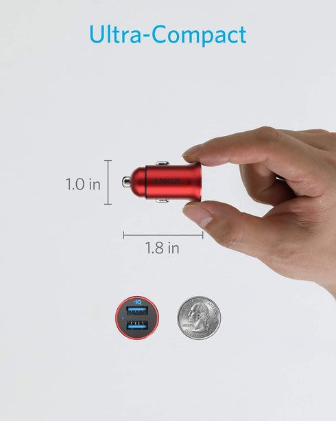 Anker Car Charger, Mini Aluminum Alloy 24W Dual USB Charger, PowerDrive 2 Alloy Car Adapter with Blue LED for iPhone 15/14/13/12/11, iPad Pro/Air ...