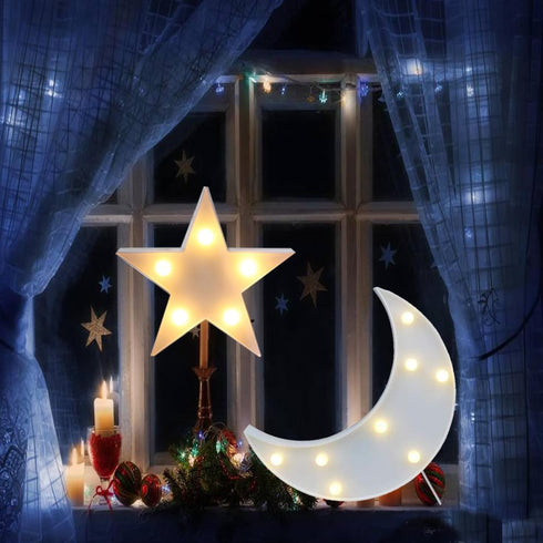 QiaoFei Decorative Moon-Star Night Light,Cute LED Nursery Night Lamp Gift-Marquee Moon-Star Sign for Birthday Party,Baby Shower,Kids Room, Living ...