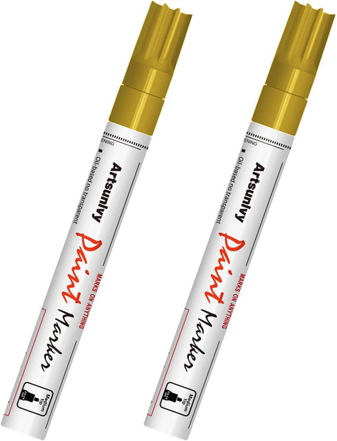 Gold Paint Pens Permanent Markers - 2 Pack Paint Markers for Metal, Rubber,Wood, Rocks, Canvas, Plastic, Dark Surface, Craft Art Supplies, Medium ...