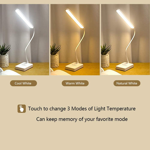 Cordless Desk Table Lamp Reading Light Rechargeable Battery 2200m,Touch 3 LED Modes,Dimmable,Small,Gooseneck, Highest 17.7",Lamp for Kids Bedroom ...