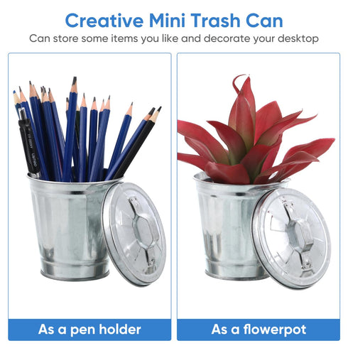 Mini Desktop Trash Can with Lid Tiny Garbage Can Metal Rubbish Bin for Home Office Countertop...