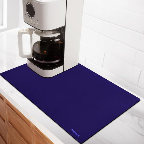 Designer Coffee Maker Mat Dish Drying Mat - 12x19 Trimmable, PU Leather Surface & Rubber Backed, Kitchen Counter Protector, Heat Resistant, Super ...