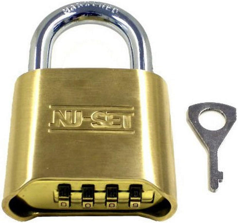 NU-SET Lock | 2-Inch 4-Number Combination Padlock |Steel Padlock With Solid Brass Case for Door Security | Home Improvement & Door Hardware (Brass...