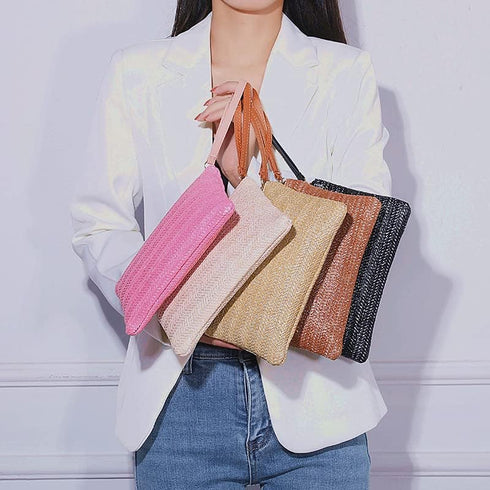 Women Girls Straw Clutch Bag Zipper Wristlet Wallets Bohemian Summer Beach Straw Purse Wallets Handbag For Travel...