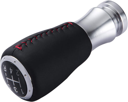 Arenbel 5 Speed MT Gear Shifter Stick Handle Replacement Red Stitched Leather Shift Lever Knob Fit Most Manual Cars, Black...