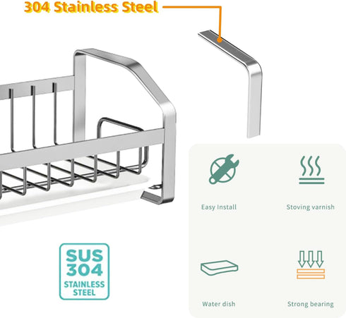 Kitchen Sink Sponge Holder, 304 Stainless Steel Kitchen Soap Dispenser Caddy Organizer, Countertop Soap Dish Rack Drainer with Removable Drain Tra...