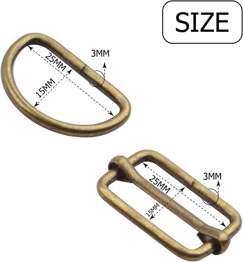 1 inch Metal Buckles, 25pcs Metal D Ring Semi-Circular D Rings and 25pcs Adjustable Slides Buckle for Hardware Belt Bags DIY Craft Accessories - B...
