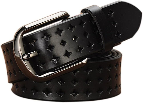 Hollow Leather Belts for Women, Soft Leather Womens Belts with Pin Buckle...