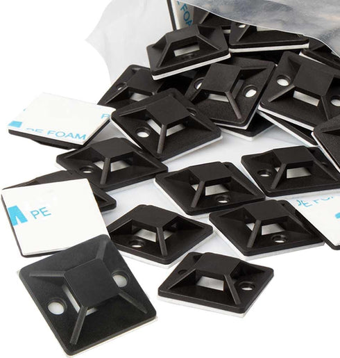 Zip Tie Mounts - Small Cable Tie Adhesive Mount, 1in/25mm black 100PCS. Wires Zip Tie Adhesive-backed anchors perfect for Pedal Board Cable Manage...