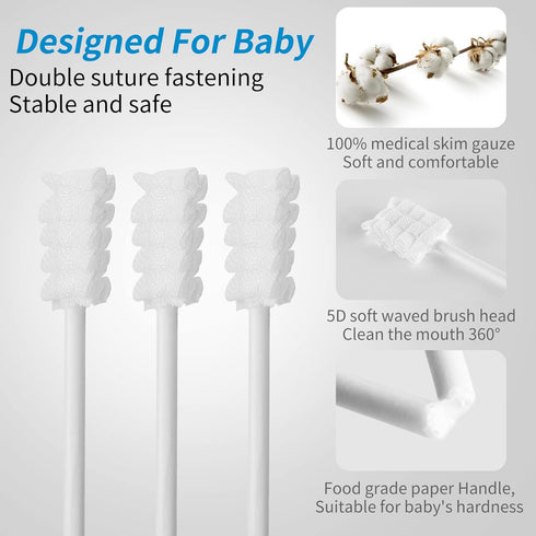 60Pcs Baby Tongue Cleaner, Baby Toothbrush, Disposable Baby Mouth Cleaner, Soft Gauze Toohthbrush Newborn Oral Cleaning Stick Dental Care for 0-36...