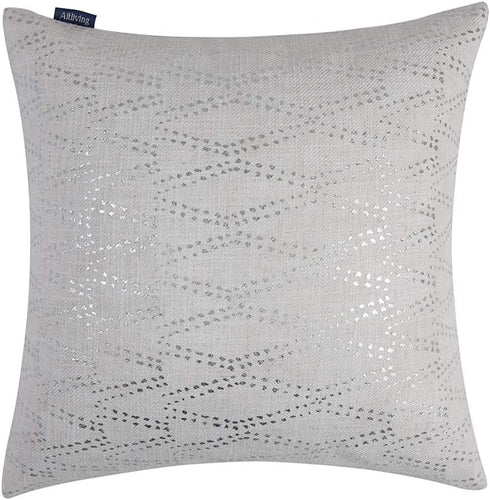 Silver Couch Throw Pillow Cover 1pc 20X20inch Ecru White Textural Linen Look Metallic Print Rhombus Wavy Geometric Decorative Pillowcase Christmas...