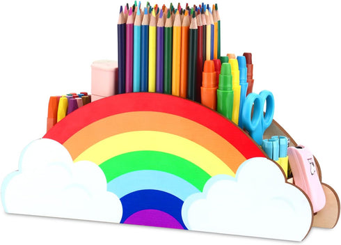 Rainbow Wooden Pen Holder,DIY Pencil Holders Desk Organizer (rainbow)...