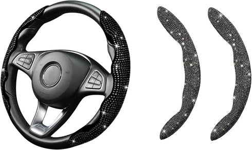 2PCS Car Steering Wheel Cover, Anti-Slip Sparkly Glitter Bling Diamond Crystal Rhinestones Automotive Steering Wheel Protector for Women Girls, Ve...