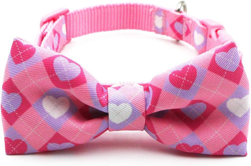 azuza Valentine's Day Dog Collar Bow tie, Lovely Pink Dog Collars with Bowtie for Medium Dogs...