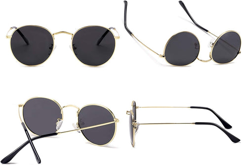 Htms Small Round Polarized Sunglasses Retro Men Women Mirrored Lens Metal Frame Circle Sun Glasses Shades...