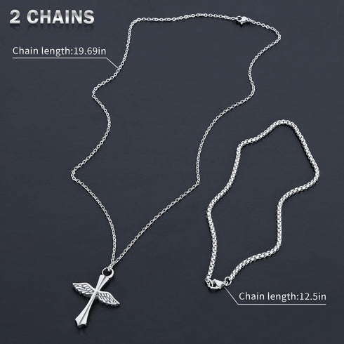 Cross Pendant for Car Rear View Mirror Decor Hanging Ornament Stainless Steel Angel Wings Cross Necklace Amulet Jewelry Men Boys Christian Gift...