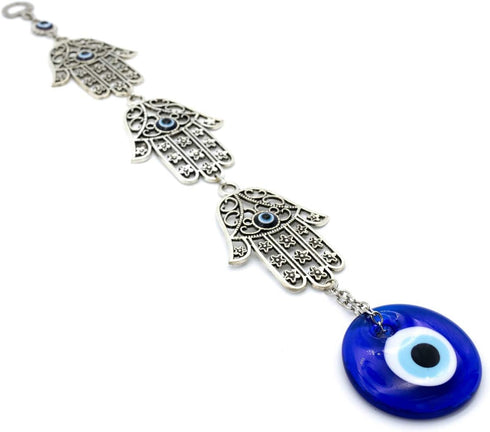Demiwares Evil Eye Protection Charm, Hamsa Fatima Holy Hand with Evil Eye Glass, Metal Wall Hanging Home Decor for Good Luck and Blessings, Handma...