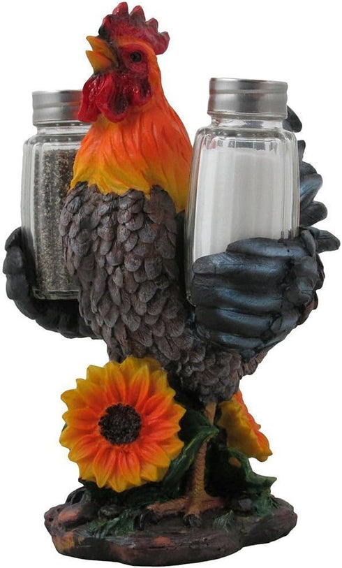 Decorative Farm Rooster Salt and Pepper Shaker Set with Holder Figurine for Rustic Country Kitchen Decor Sculptures & Collectibles As Gifts for Fa...