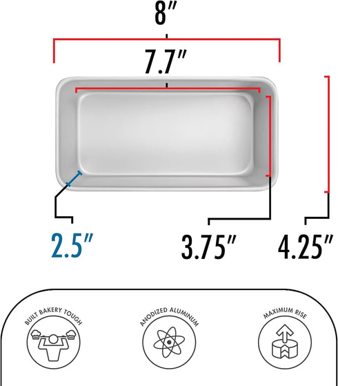 Fat Daddio's BP-5642 Anodized Aluminum Bread Loaf Pan, 7.75 x 3.75 x 2.5 inch...