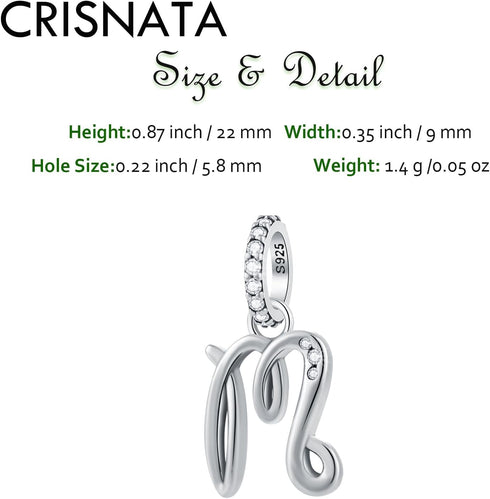 Complete Initial A-Z 26 Letter Dangle Charms, 925 Sterling Silver Dangling CZ Stone Alphabet Beads, fits European Bracelet Necklace, Gift for Moth...