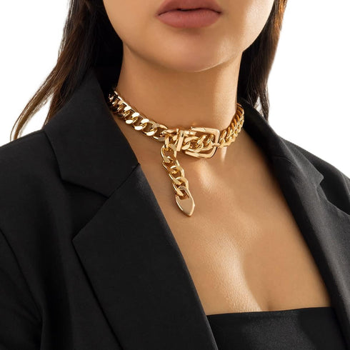 Kercisbeauty Silver Statement Belt Style Chunky Chain Choker Necklace for Women Girls Punk Jewelry for Special Occasion...