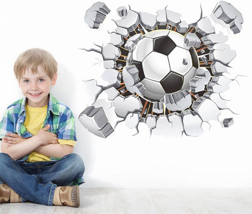 17"x16" 3D Soccer Football Cracked Wall Stickers Vinyl Decals Removable Decor for Living Room Kids Room Baby Nursery Boys Bedroom...