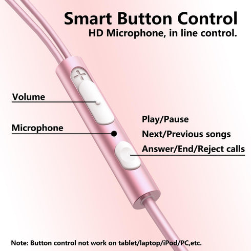 USB C Earbuds Rose Gold, Type C in Ear Headphones Wired, Stereo Bass Pink Earphones with Micphone and Volume Control Compatible with iPhone 15 Sam...