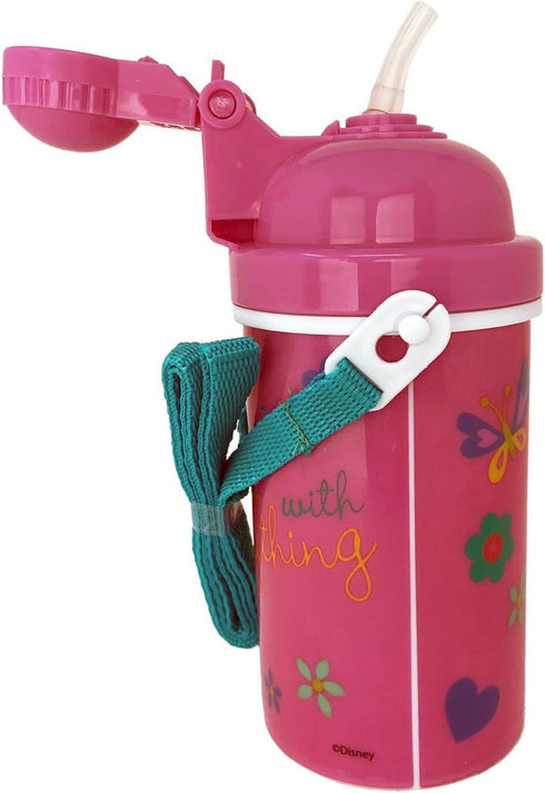 GRANSHOP Disney Classic Minnie Carrying Strap One Touch Water Bottles with Reusable Built in Straw - Safe Approved BPA Free, Easy to Clean (Minnie...
