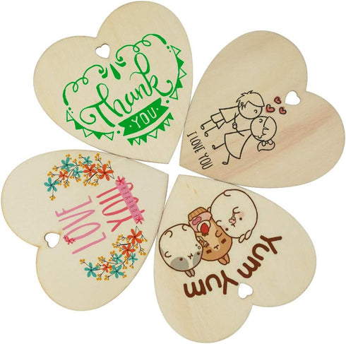 obmwang 50 Pieces 3 Inch Natural Heart Wood Slices, DIY Wooden Ornaments Unfinished Predrilled Heart Embellishments with Twine for Wedding, Thanks...