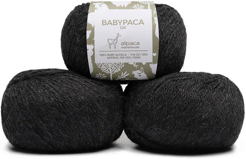 100% Baby Alpaca Yarn Wool Set of 3 Skeins DK Weight - Made in Peru - Heavenly Soft and Perfect for Knitting and Crocheting (Charcoal Gray, DK)...
