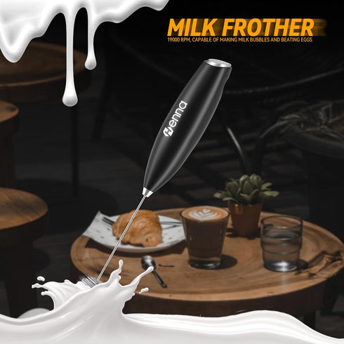 Milk Frother With Stand Battery Operated Foam Maker Frother Wand For Coffee, Latte, Cappuccino, Hot Chocolate, Mini Drink Mixer Stainless Steel Wh...