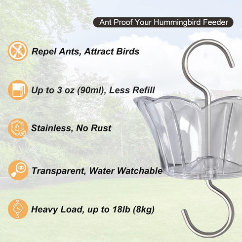 Ant Moat for Hummingbird Feeder - 3 OZ x 2 Pack Clear Insect Guard with Large Capacity...