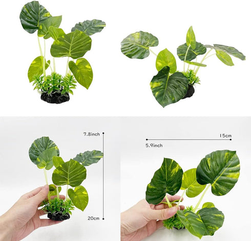 Smoothedo-Pets Aquarium Plants Fish Tank Decorations 6inch Plastic Artificial Plant Goldfish Waterscape Betta Fish Hides/Rest (Leafs/Stone Cave)...